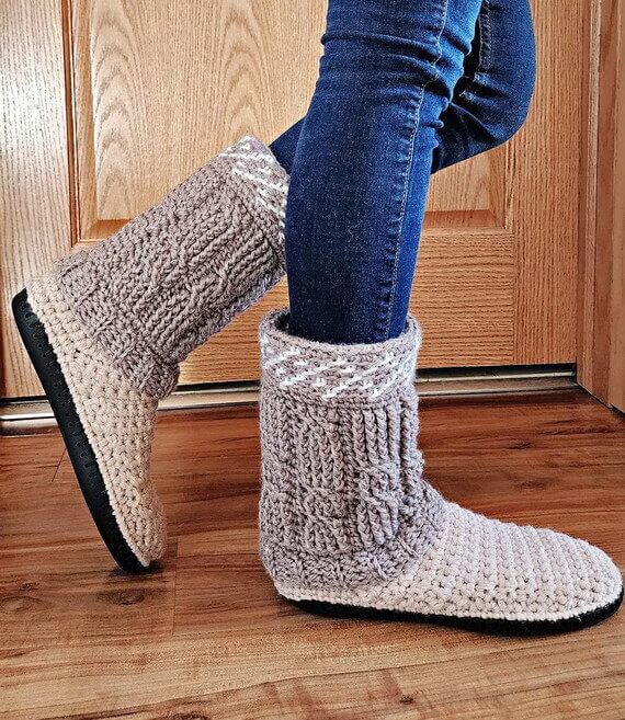 Cable Slipper Boots Free Crochet Pattern