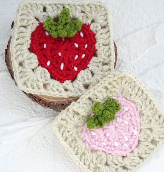 Crochet Strawberry Granny Square