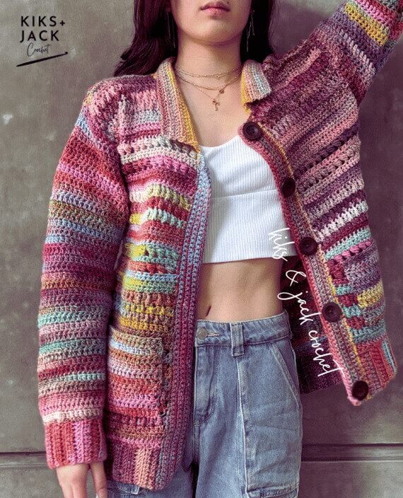 Easy Scrap Yarn Cardigan Free Crochet Pattern