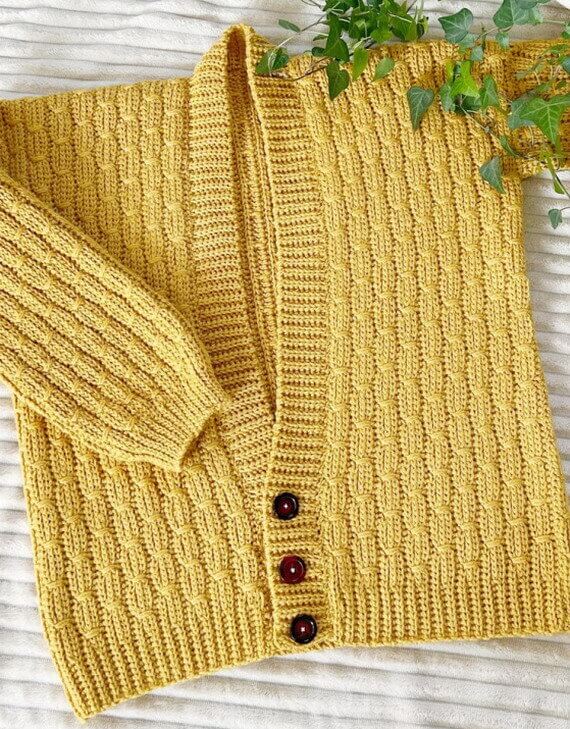 Faux Cable Button Up Cardigan Free Crochet Pattern and Video