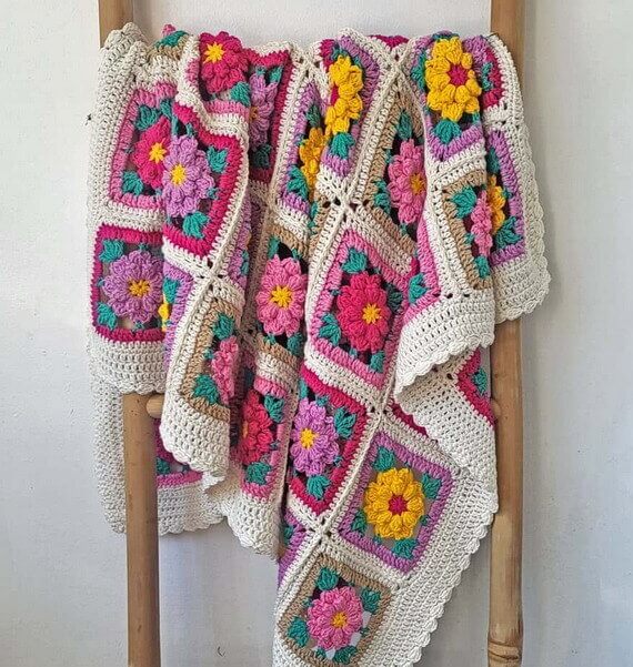 Floral Granny Square Blanket Free Crochet Pattern