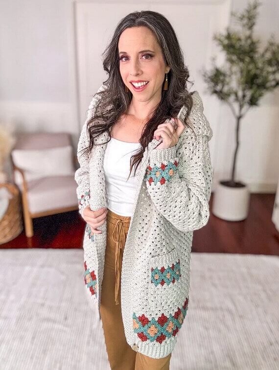 Gemstone Granny Hooded Cardigan Free Crochet Pattern