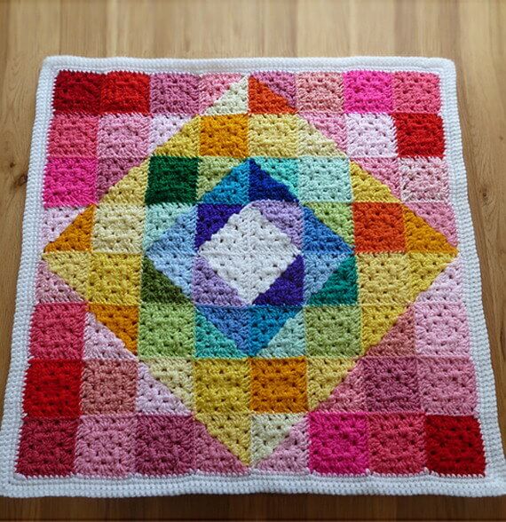Geometric Rainbow Granny Square Blanket