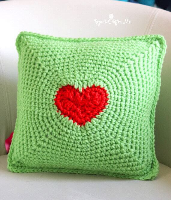 Grinch Heart Pillow Free Crochet Pattern
