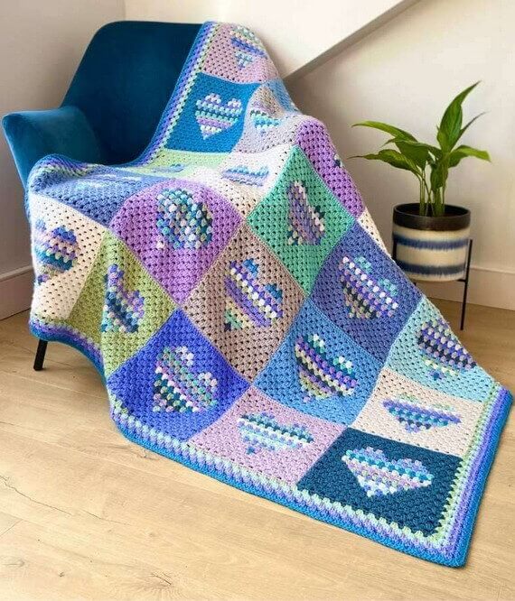 Heart Block Blanket Free Crochet Pattern