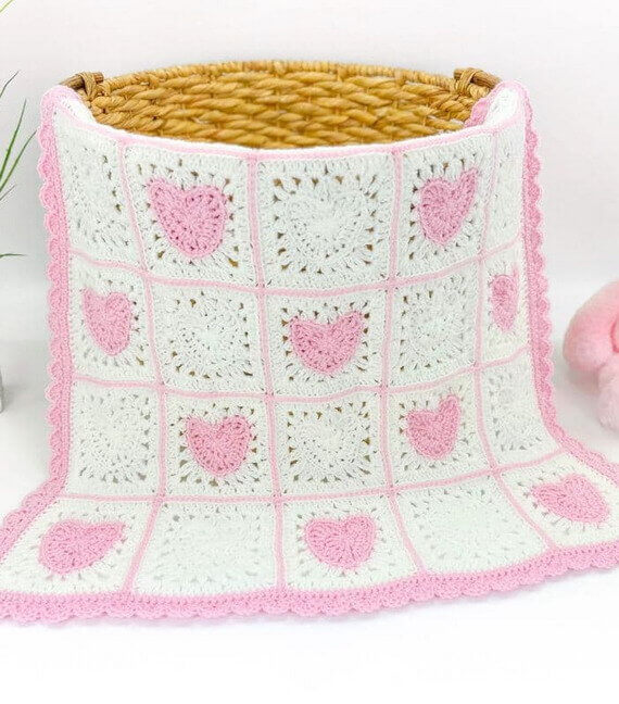 Heart Granny Square Blanket Free Crochet Pattern