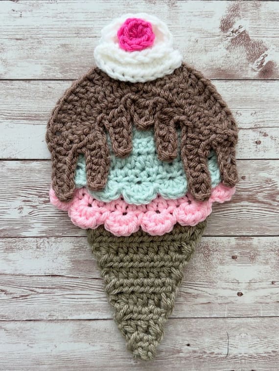 Ice Cream Cone Crochet Applique Pattern