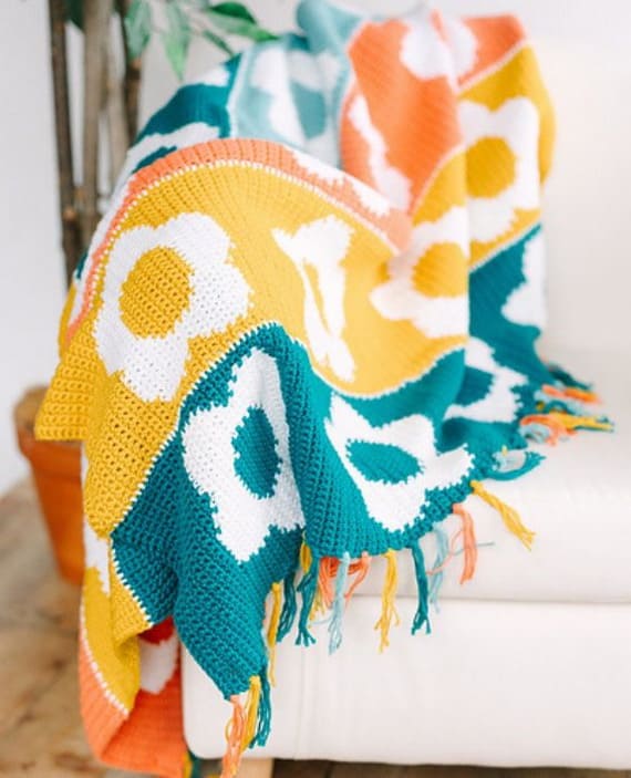 Lottie Retro Flower Baby Blanket