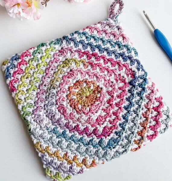 Mosaic Medley Pot Holder Free Crochet Pattern