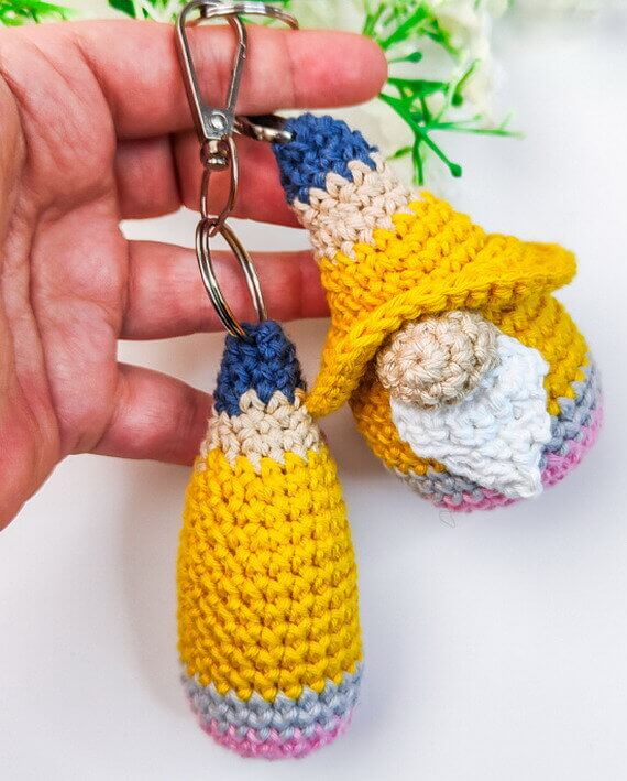 Pencil Gnome Keychain Free Crochet Pattern