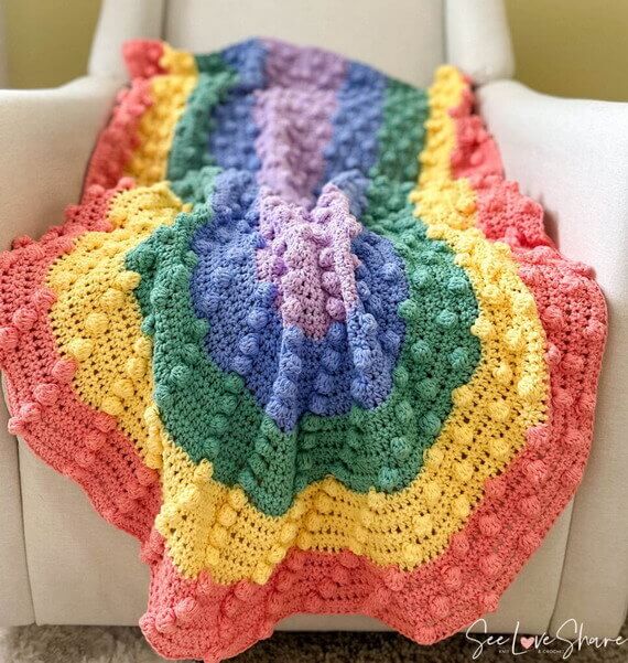 Rainbow Bobble Stitch Crib Blanket Free Crochet Pattern