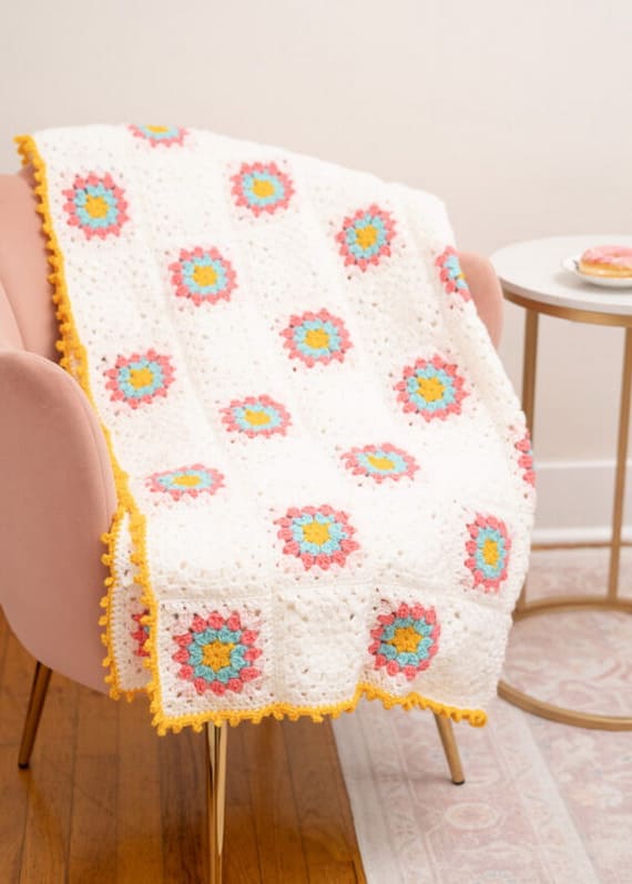 Raspberry Sprinkle Granny Square Blanket Free Crochet Pattern