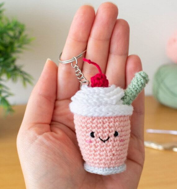 Strawberry Milkshake Amigurumi Keychain Free Crochet Pattern
