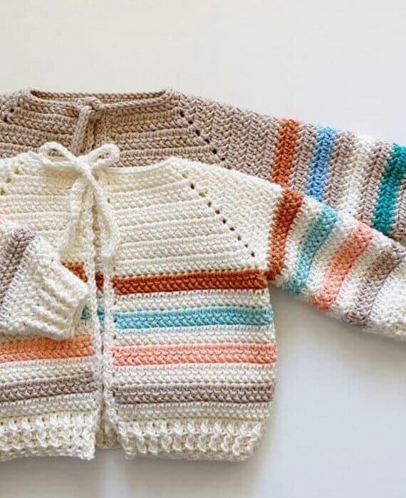 Stripes Baby Sweater Free Crochet Pattern and Video Tutorial