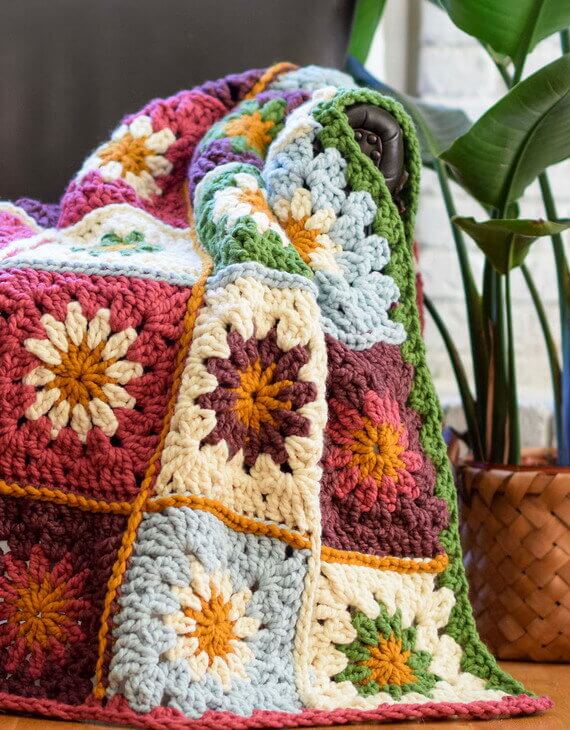 Sunny Blooms Flower Blanket Free Crochet Pattern