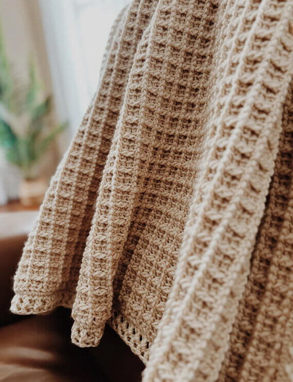 Tunisian Crochet Waffle Stitch Blanket Free Pattern