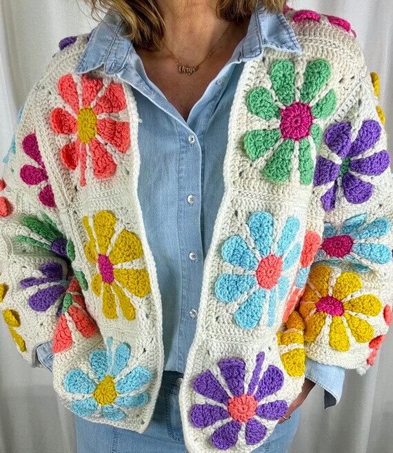 Vintage Granny Flower Cardigan Crochet Pattern