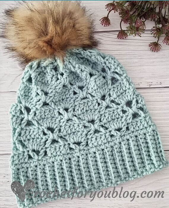 Vintage Lace Pompom Hat Free Crochet Pattern